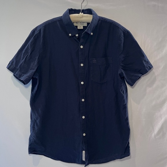 Original Penguin Navy Blue Linen Blend Button Down Shirt- Size Medium - Picture 1 of 9